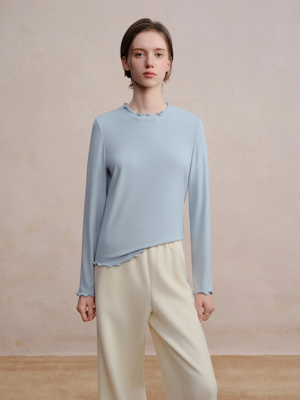 DUSHU Self-Heating Wool T-shirts Half-High Collar Soft Knit  Women's Longline Bralette Fall Winter Curvy Solid Color Pullovers