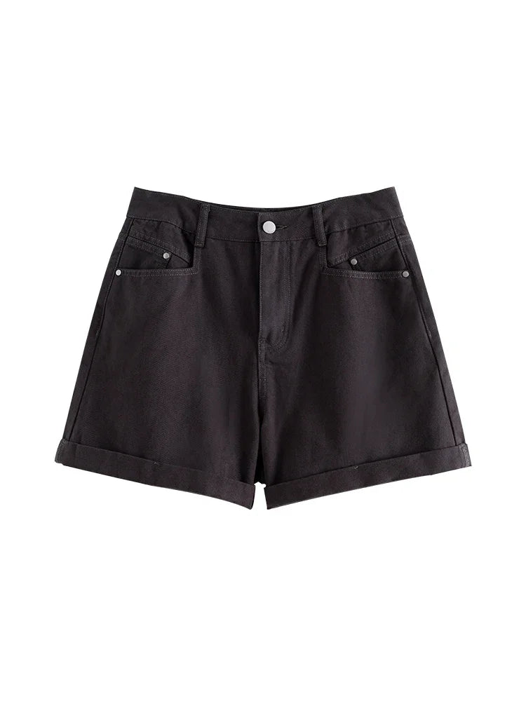 DUSHU Fashionable Dark Grey Summer Casual Versatile Women Denim Shorts 2024 Summer New Cleanfit Shorts For Female 24DS82690