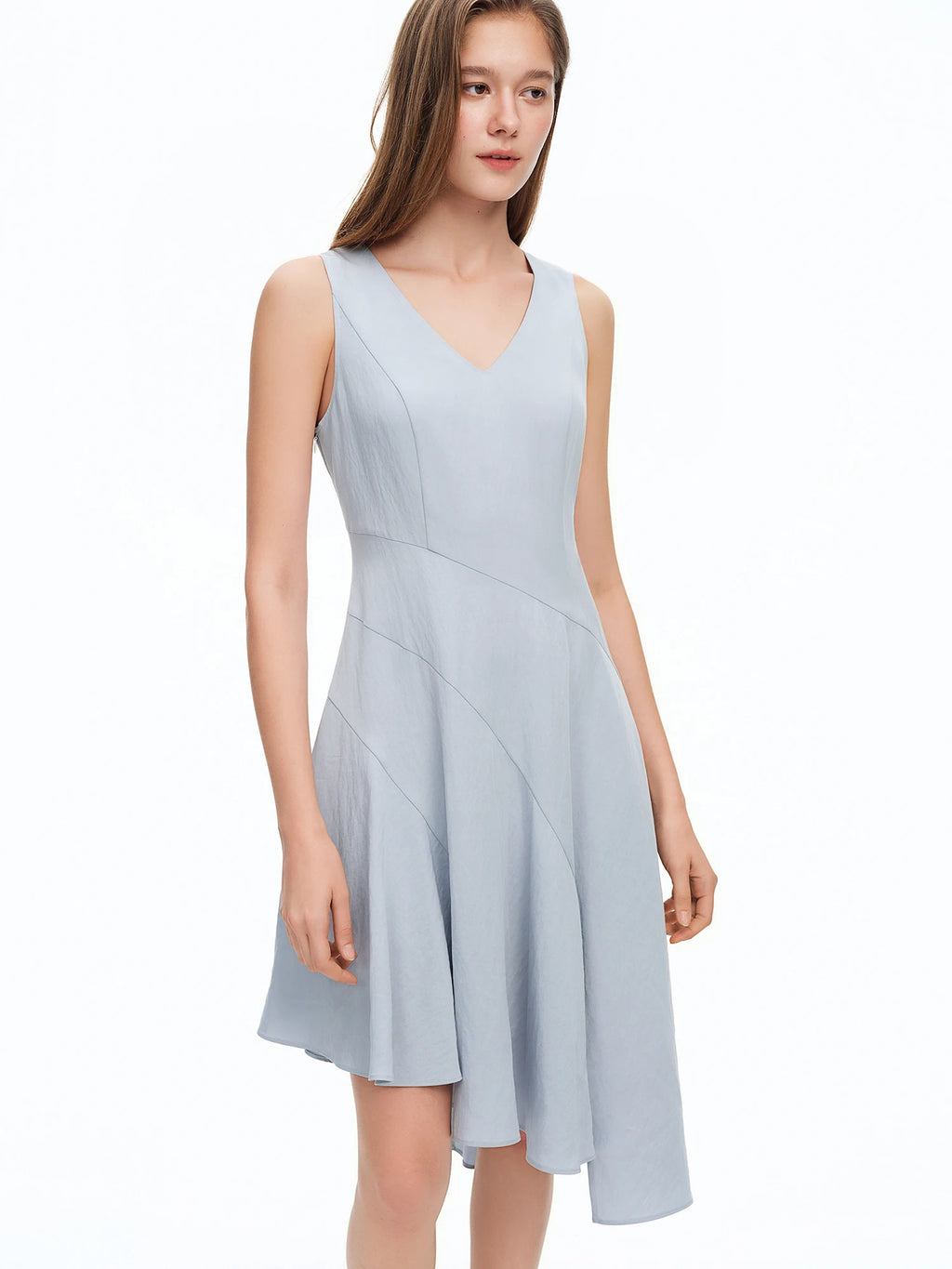 DUSHU Women's Asymmetrical Wave Hem Backless Crop Top Dress Bias Cut Waist-tightening Summer 2026 New Arrival Lyocell Dresses