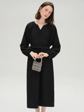 DUSHU Plus Size Fashion Casual Long Black Dress For Women 2025 Autumn New Arrival Commuting All-match Dress 25DS83283