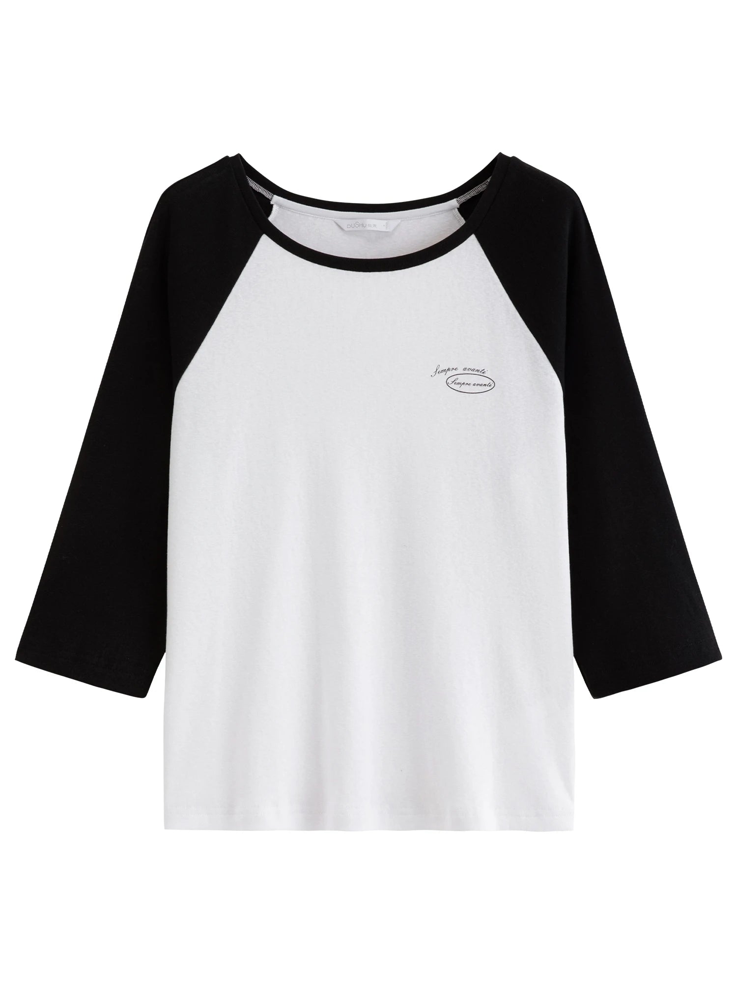 DUSHU 2026 Summer Women's Color Block Raglan Sleeve Three-Quarter T-Shirt - Casual Round Neck Top for Daily Wear and Summer