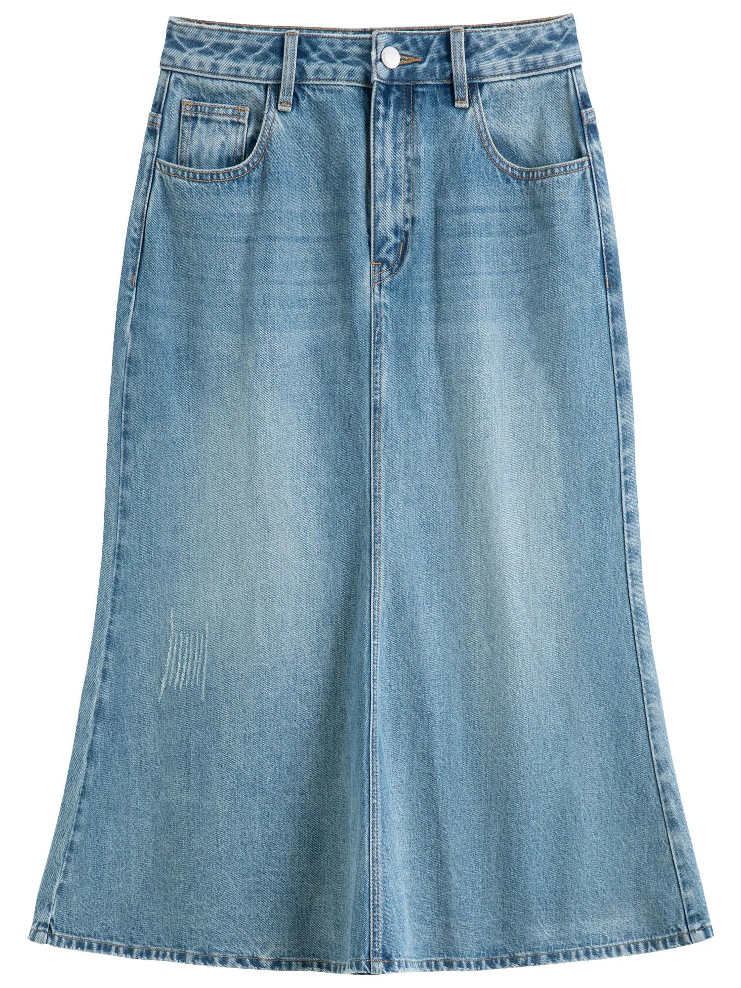 DUSHU Plus Size Women's Retro Blue Denim Mermaid Long Skirt 2025 Spring New Design A-line Elegant Style High Waist Female Skirt