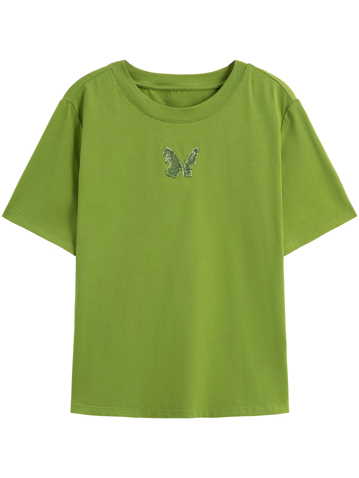 DUSHU Office Lady Hollow Mesh Embroidery Straight Shoulder T-shirt 2025 Spring Summer New Commuter Short-sleeved Top 25DS81307