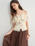 DUSHU Women's French Lazy Style One-shoulder Lotus Leaf Collar Shirt 2025 Summer New Arrival Slightly Fresh Top 25DS82379