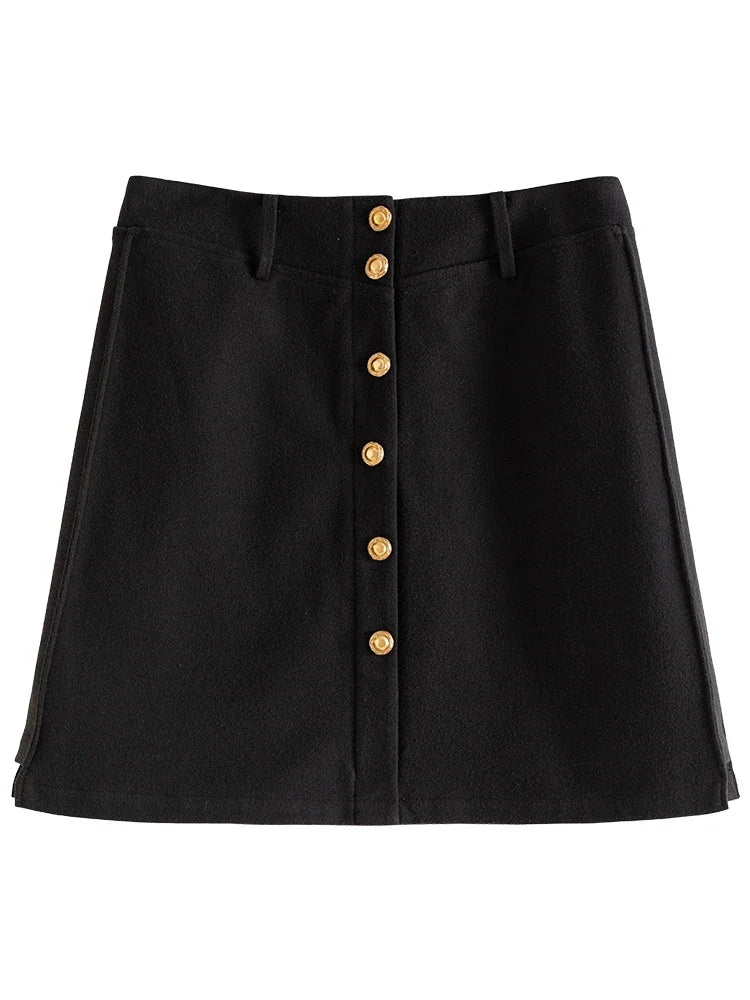 DUSHU Simple Style Elegant 53% Wool A-line Skirt for Women New Winter High-waist Slimming Temperament Mini-skirts Female