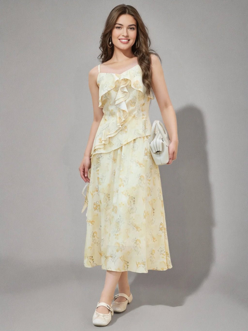 DUSHU Plus Size Women Flower Ruffled Tops 2025 Summer New Arrival Gentle Style Floral Strappy Top Skirt Two-piece Set 25DS82105