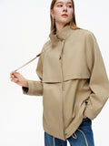 DUSHU Women's Casual Mid-length Khaki Trench Coat 2026 Spring Long Sleeve Elegant Outerwear Single-breasted Commuting