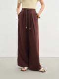 DUSHU Women Linen Drawstring Wide-leg Pants 2025 Summer New Cotton Knitted Drape Loose High Waist Slim Casual Pants 25DS82737