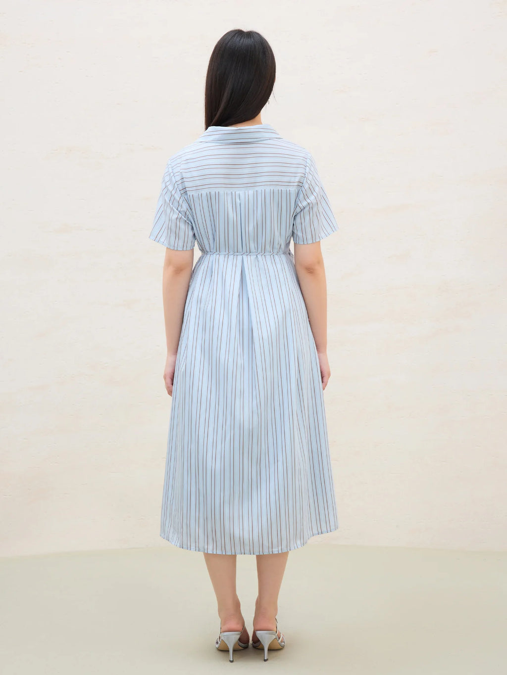 DUSHU 2025 Summer Women's Surplice Shirt Dress - Button-Down Collar & Midi Length for Office to Casual Wear 25DS82142