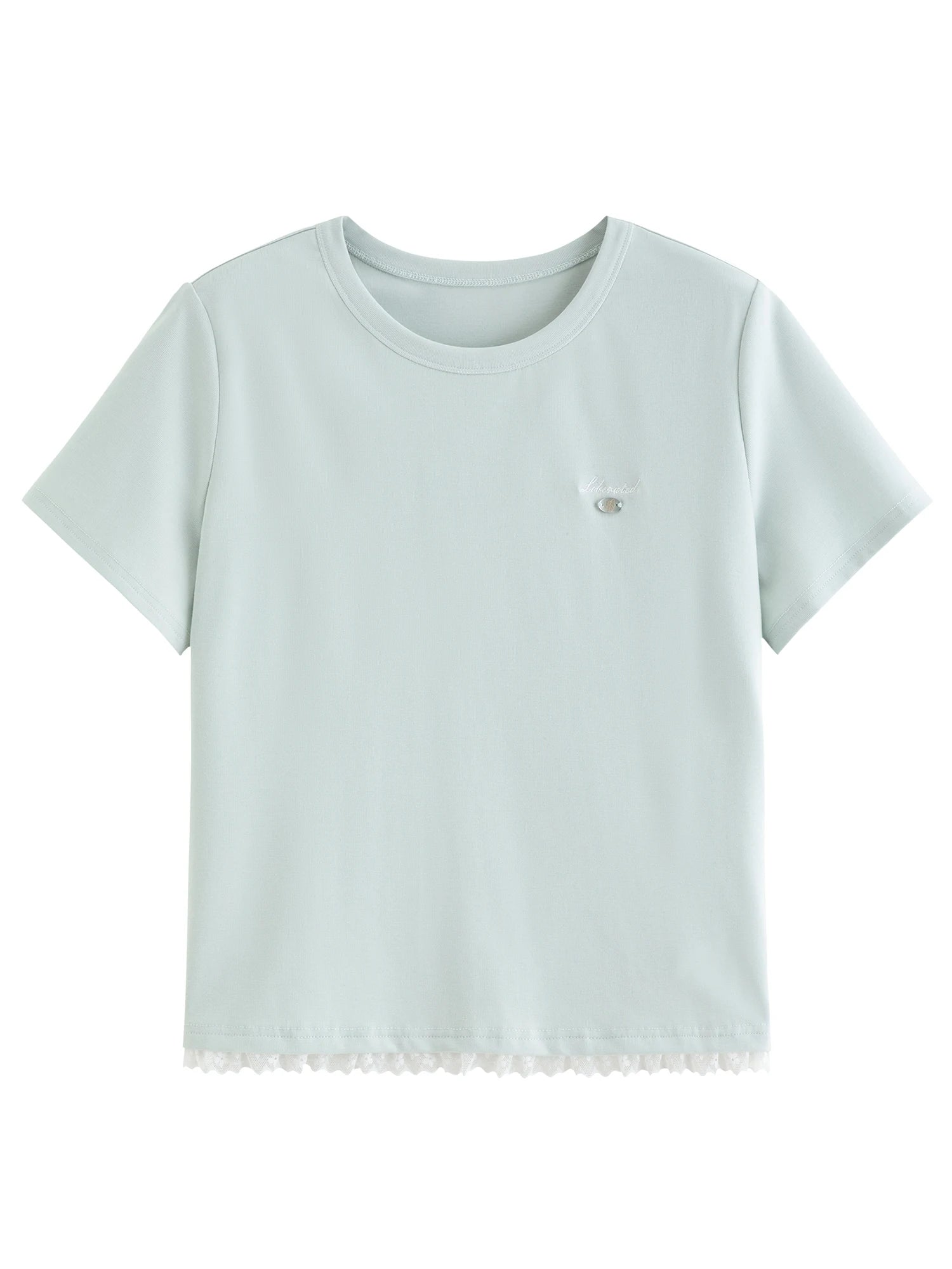 DUSHU Short-sleeved Slim-fit T-shirt New Summer 2026 Style Simple and Slimming Round Neck Top Basics Lace Design Ins Soft