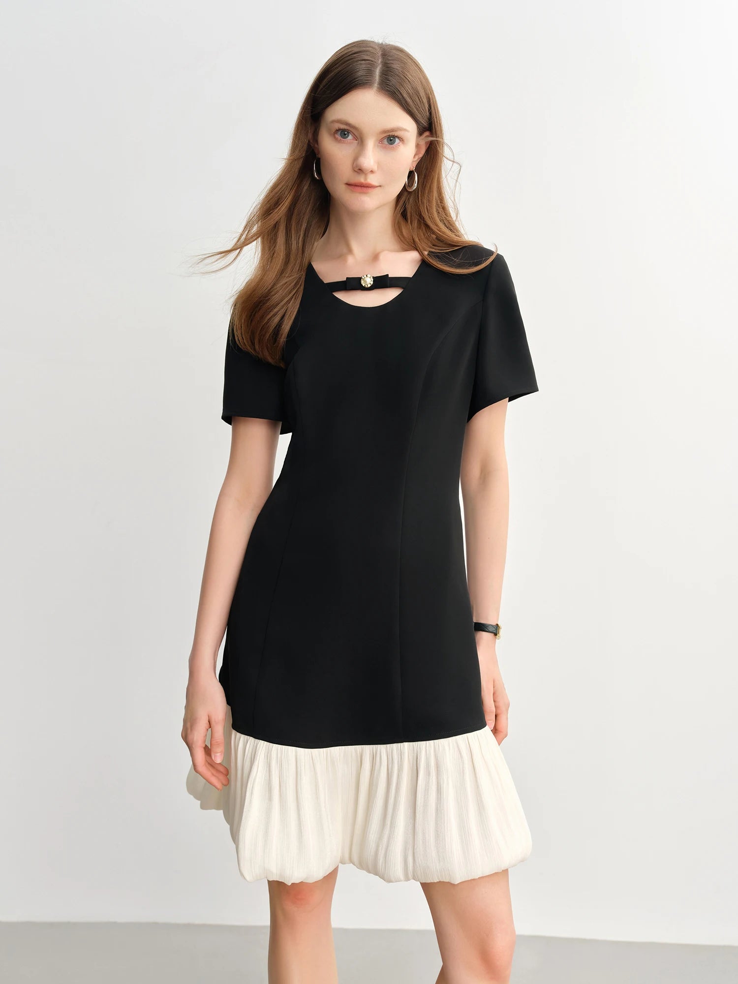 DUSHU Women Elegant Temperament Splicing Dress For Women 2025 Summer New French Style Cloud Dress Fashion Short Dress 25DS82797