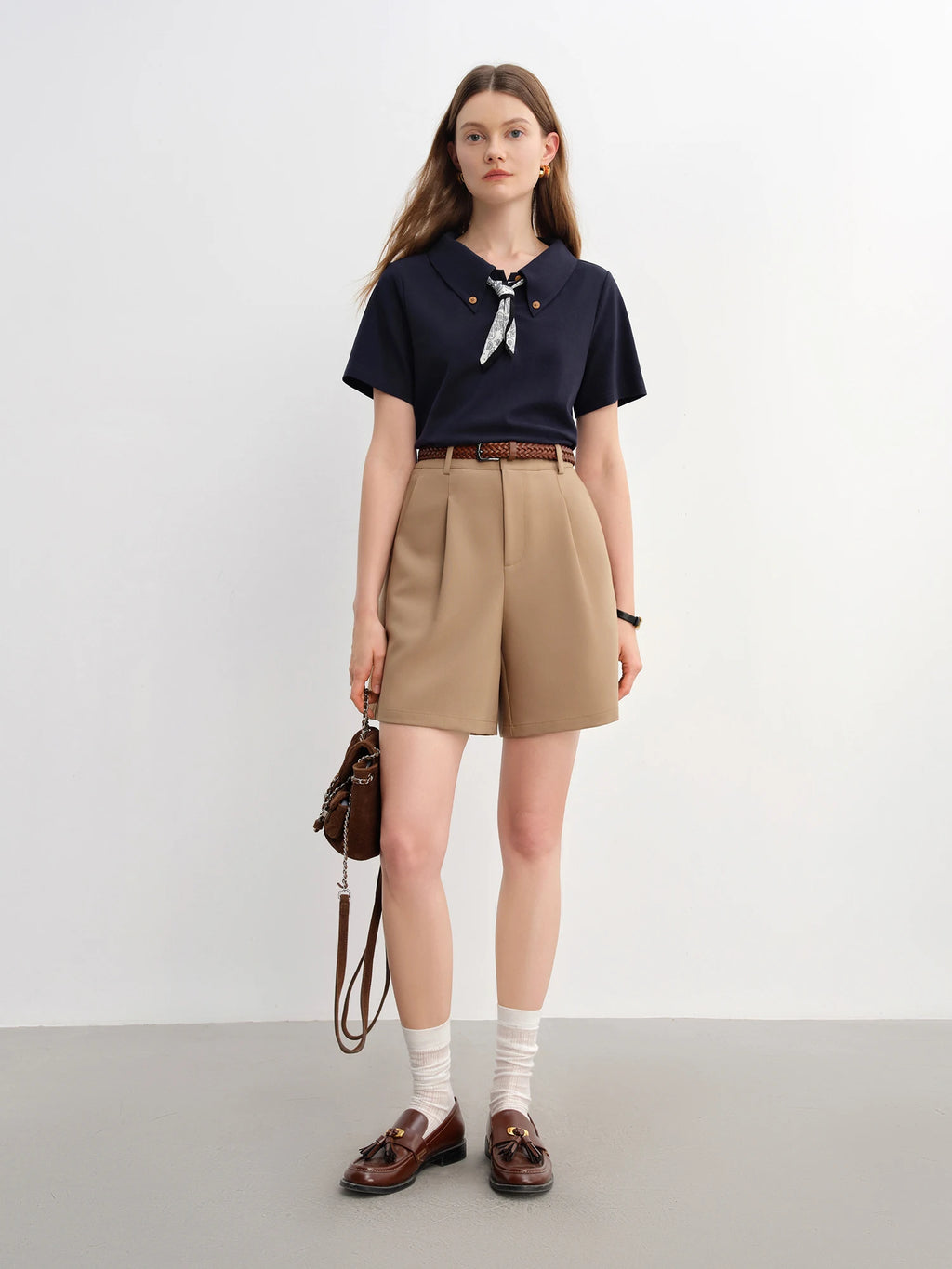 DUSHU Plus Size Women's 3D Pleated High-Waisted A-Line Shorts 2025 Summer New Arrival Fashionable & Elegant Shorts 25DS88010