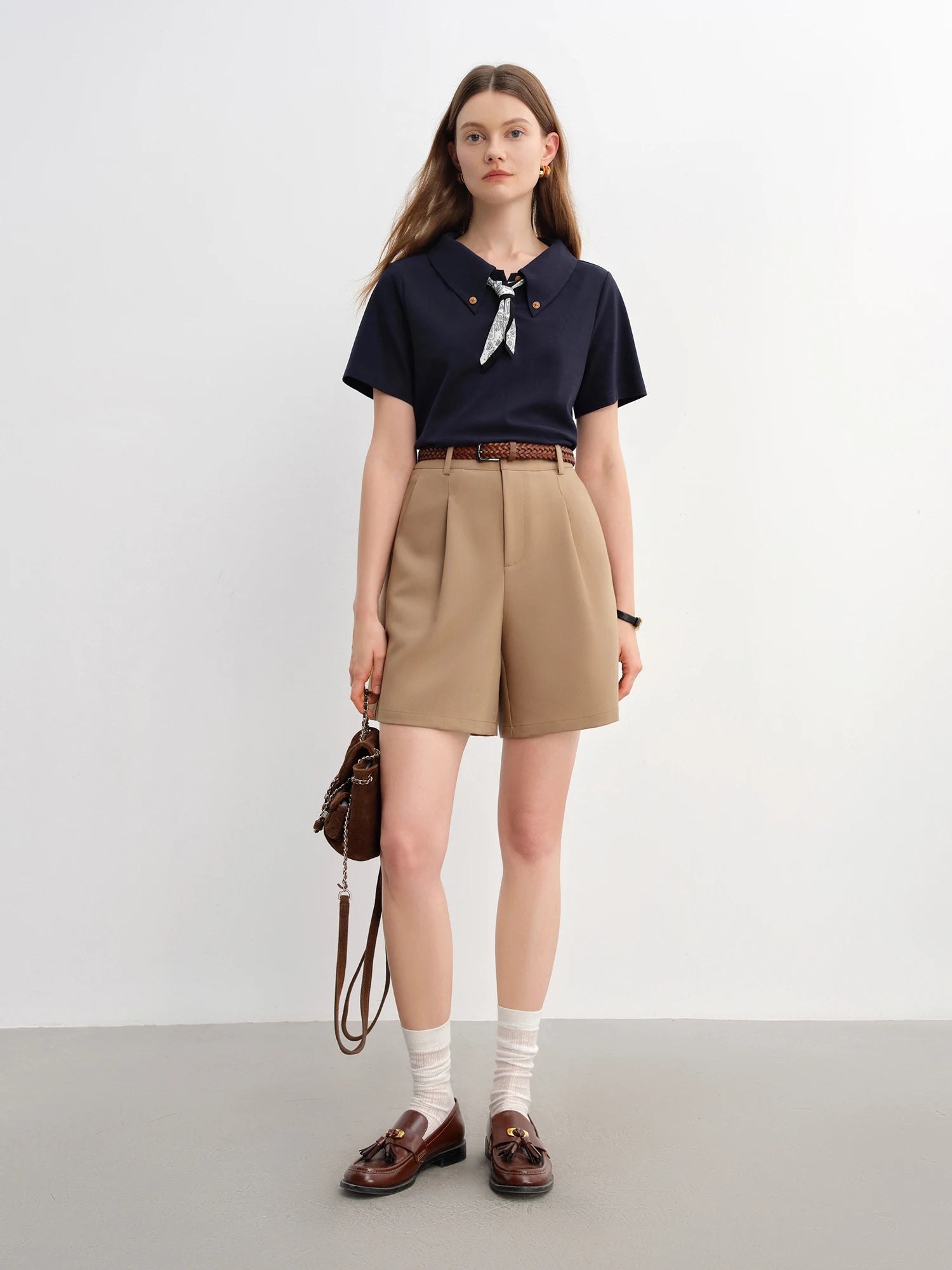 DUSHU Plus Size Women's 3D Pleated High-Waisted A-Line Shorts 2025 Summer New Arrival Fashionable & Elegant Shorts 25DS88010