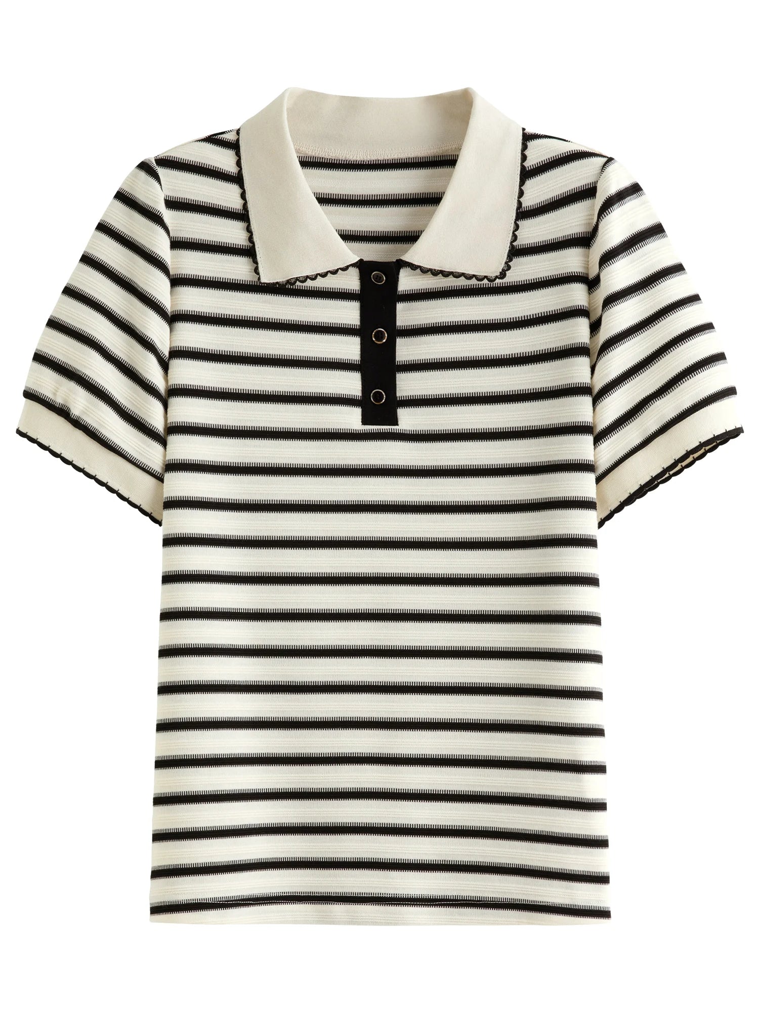 DUSHU 2025 Summer Women's Striped Knit Top - Button Collar Office Chic & Breathable Casual Versatility Casual T-Shirts 25DS82715
