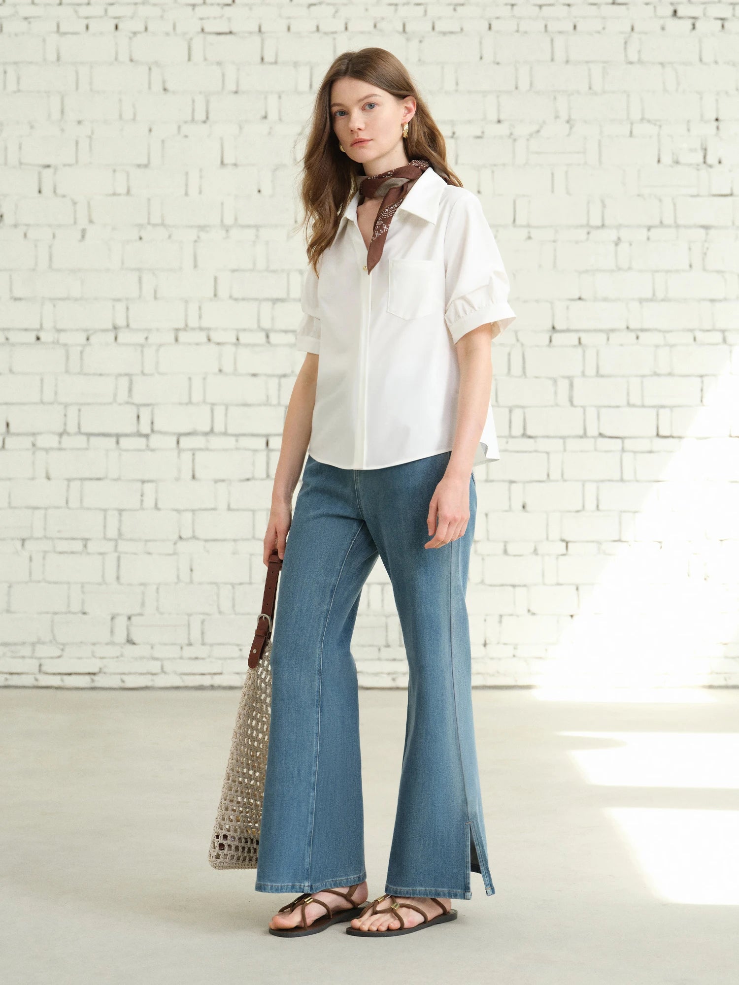DUSHU Plus Size Women Retro High Waist Jeans 2025 Summer New Thin Slim Fit Slit Bell Bottom Pants Chic Trousers 25DS82095