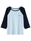 DUSHU 2026 Summer Women's Color Block Raglan Sleeve Three-Quarter T-Shirt - Casual Round Neck Top for Daily Wear and Summer