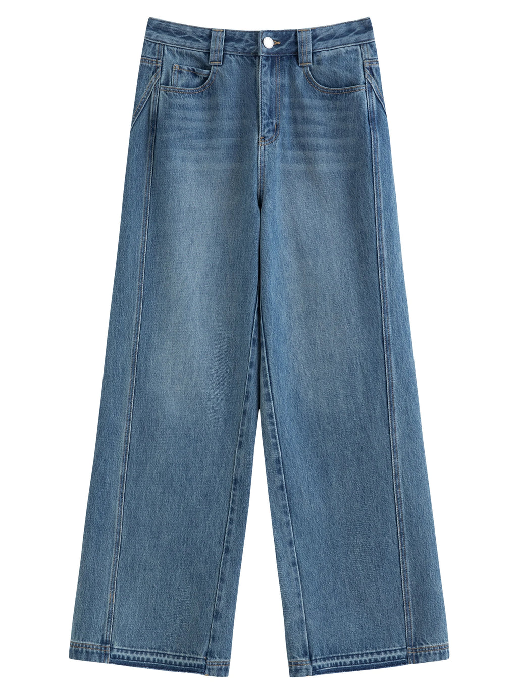 DUSHU 2026 Summer Women's 100% Cotton High Waist Wide-Leg Jeans - Flattering Straight Cut Denim Pants for Casual Summer Wear