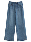 DUSHU 2026 Summer Women's 100% Cotton High Waist Wide-Leg Jeans - Flattering Straight Cut Denim Pants for Casual Summer Wear