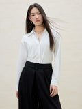 DUSHU Women White Long Sleeve Shirts Lace Patchwork Design Female Temperament V-Neck Blouses Top Purple Shirt 25DS81099
