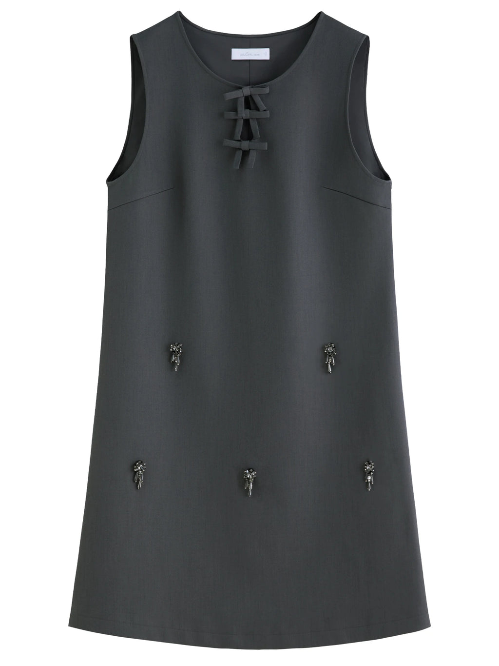 DUSHU Autumn 2025 Women's Embellished Beaded Tank Dress - Bow Accent Layering Staple Versatile Fall Piece Heavy Craft Detailing