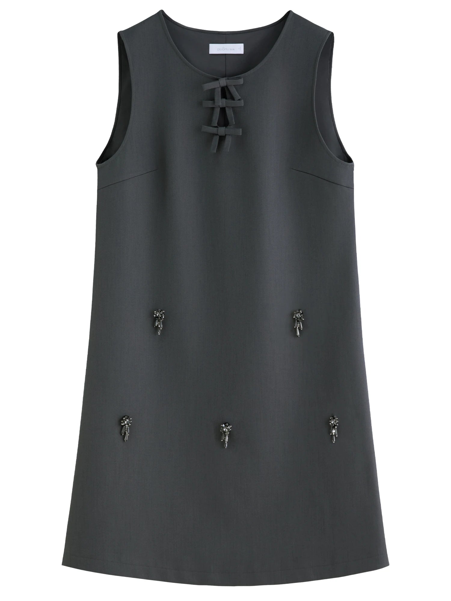 DUSHU Autumn 2025 Women's Embellished Beaded Tank Dress - Bow Accent Layering Staple Versatile Fall Piece Heavy Craft Detailing