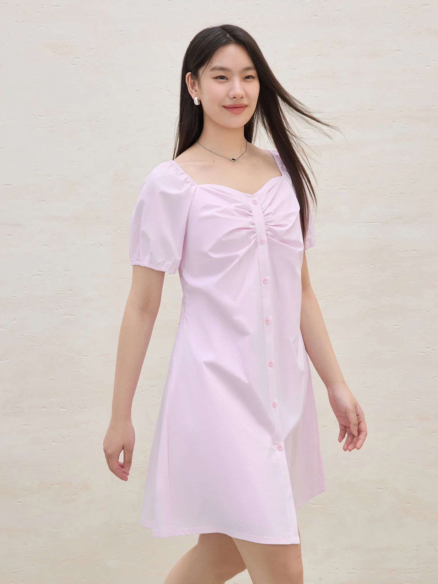 DUSHU Plus Size Women Gentle Fresh Puff Sleeve Dress 2025 Summer New Arrival Short French Style Holiday Dress 25DS82305