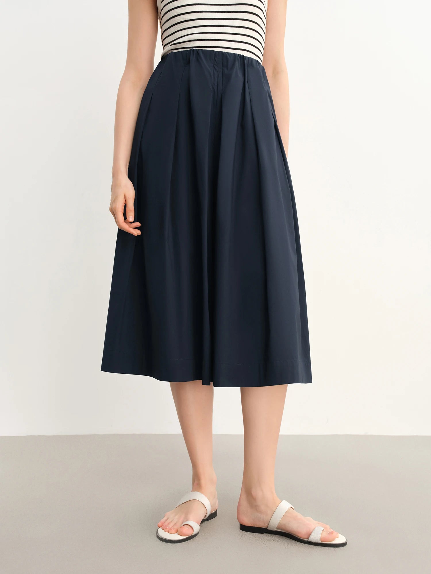 DUSHU Plus-Size Women High-Waisted Wide-Leg Casual Pants - Two-Tone Relaxed Elegance Slimming Tros for Summer 2025 New 25DS82809