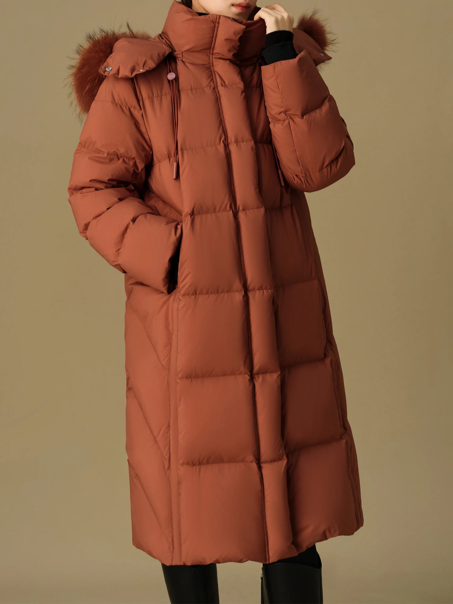 DUSHU 219.9G Filling Amount Plus Size Fur Collar Thickened Mid-length Down Jacket for Women 2024 Winter New Down Coat 24DS84045
