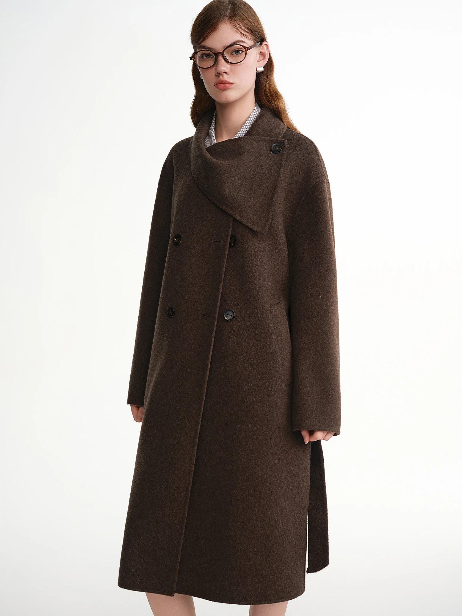 DUSHU Plus-Size Women's Design-Driven Scarf Collar Wool-Blend Overcoat 2025 Winter New Arrival Wool Coats Two Colors Available