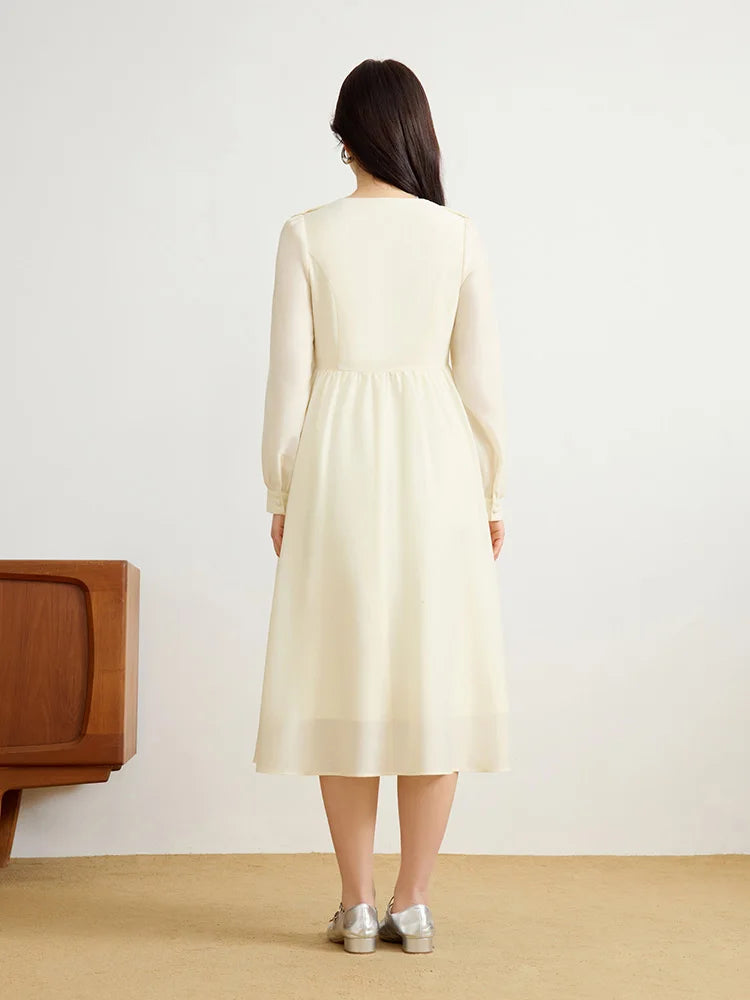 DUSHU Women Spring Long Dresses Blue Sweet Female Peter Pan Collar Long Sleeve Dress 2025 A-LINE Commuter Dress 25DS81230