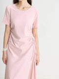 DUSHU【3 Colors】Women T-Shirt Dress Round Neck Casual Female Spring New Long Simple Dresses Pink Dress 24DY82827