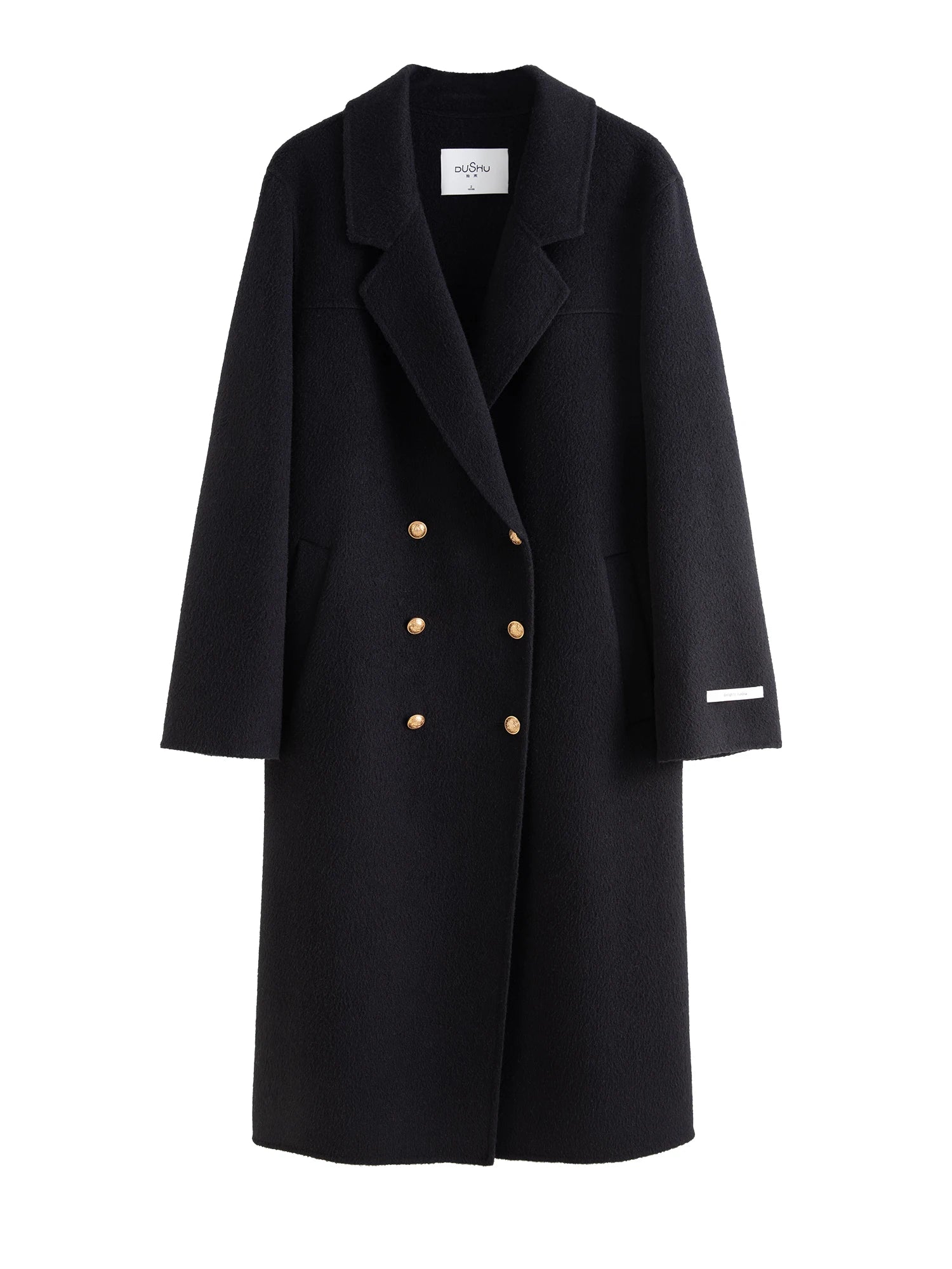 DUSHU 100% Wool Coat 2024 Winter Vintage Wool Coat Casual Loose Brown Black Women Casual Double Wool Coat 24DS84268