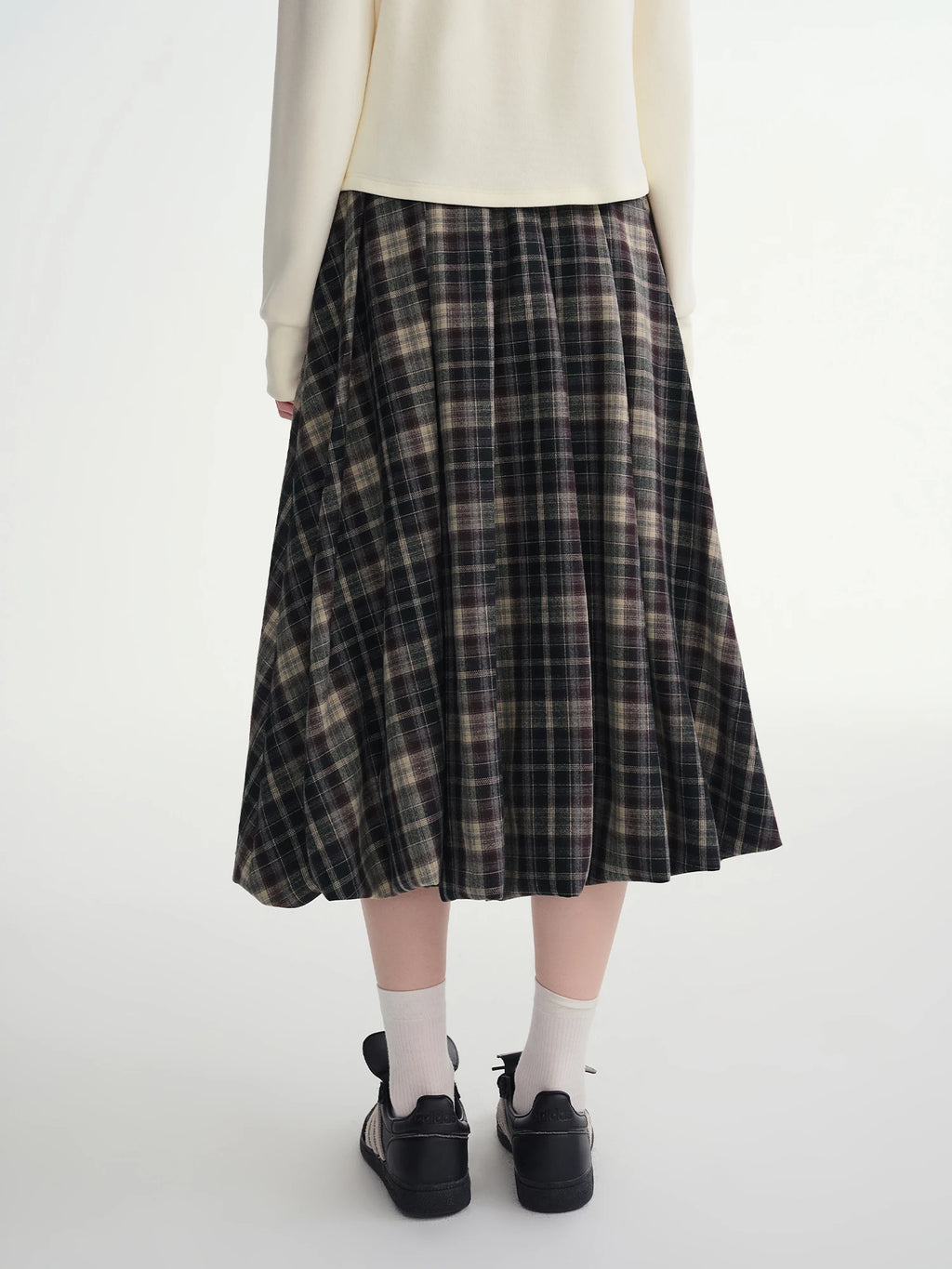 DUSHU Brown Retro Plaid Skirt Women 2025 New Bud A-line Skirt Pleated Mid-calf Length Winter British Style Trendy Streetwear BF