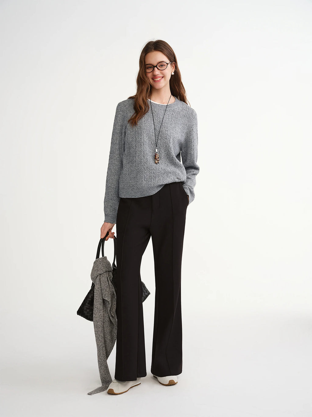 DUSHU Plus-Size Women's Contour Seam Fleece-Lined Bell-Style Winter Pants Winter 2025 New Arrival Black Casual Pants Everyday