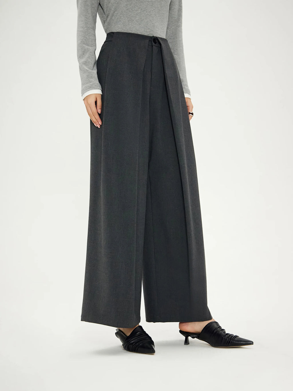 DUSHU Unique Design Pleated Gray Loose Versatile Wide-Leg Suit Pants 2024 Autumn New Cleanfit Versatile Casual Pants 24DH83002