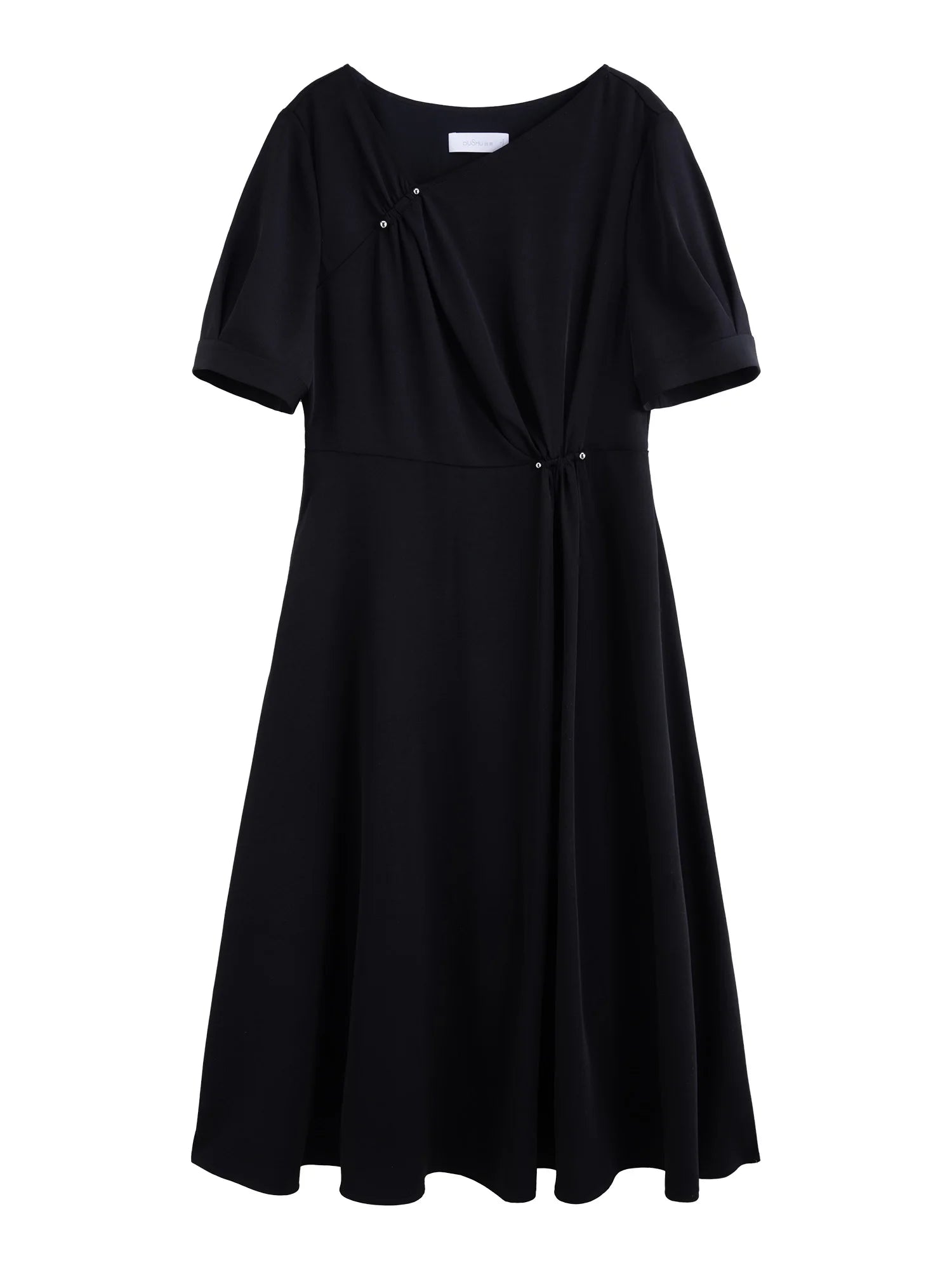 DUSHU Plus Size Apple&Pear Shape Slimming Little Black Dress 2025 Summer Waist-Defining Office Casual Y2K Fashion Chic Dress