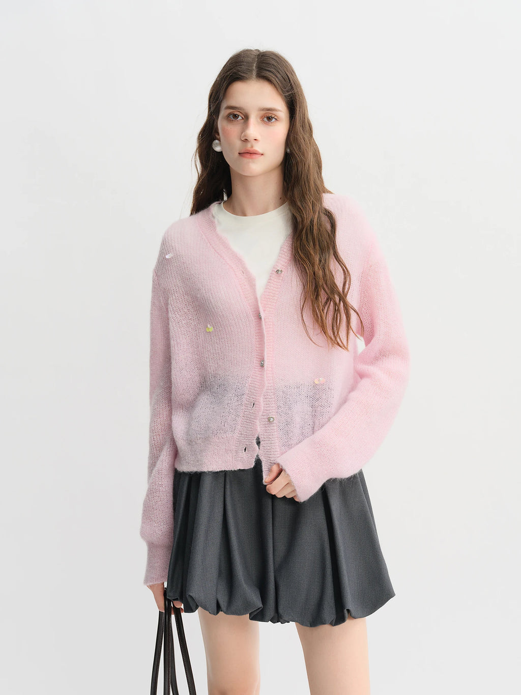 DUSHU Plus Size Ballet Style Bud Short Skirt for Women 2025 Autumn New Arrival Sweet A-line Chic Gray Skirt 25DS83079