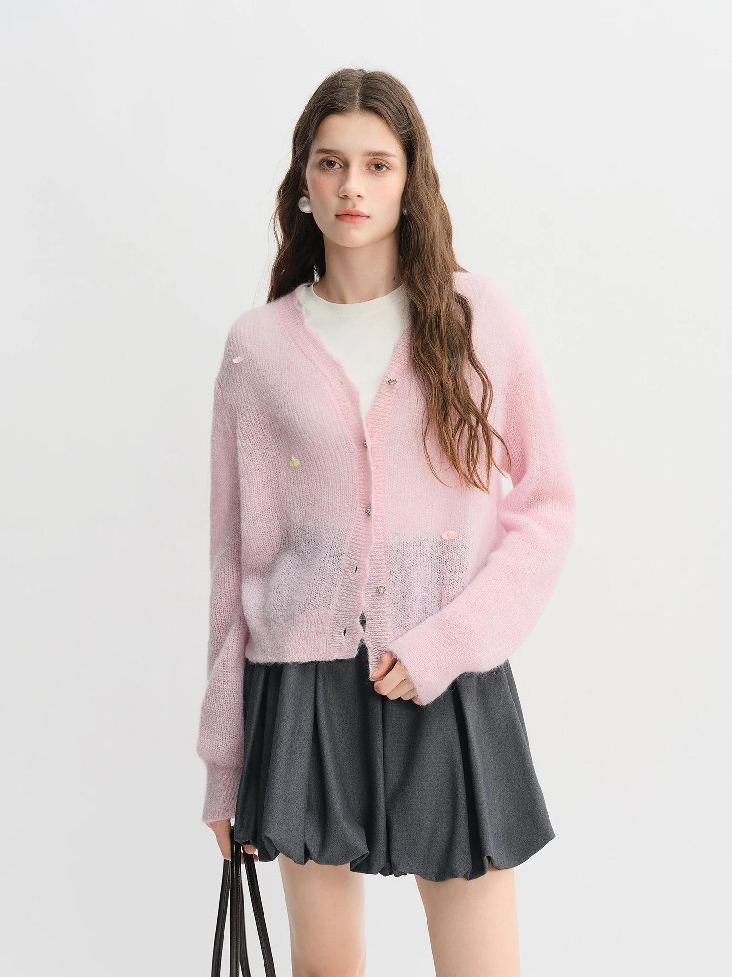 DUSHU Plus Size Ballet Style Bud Short Skirt for Women 2025 Autumn New Arrival Sweet A-line Chic Gray Skirt 25DS83079