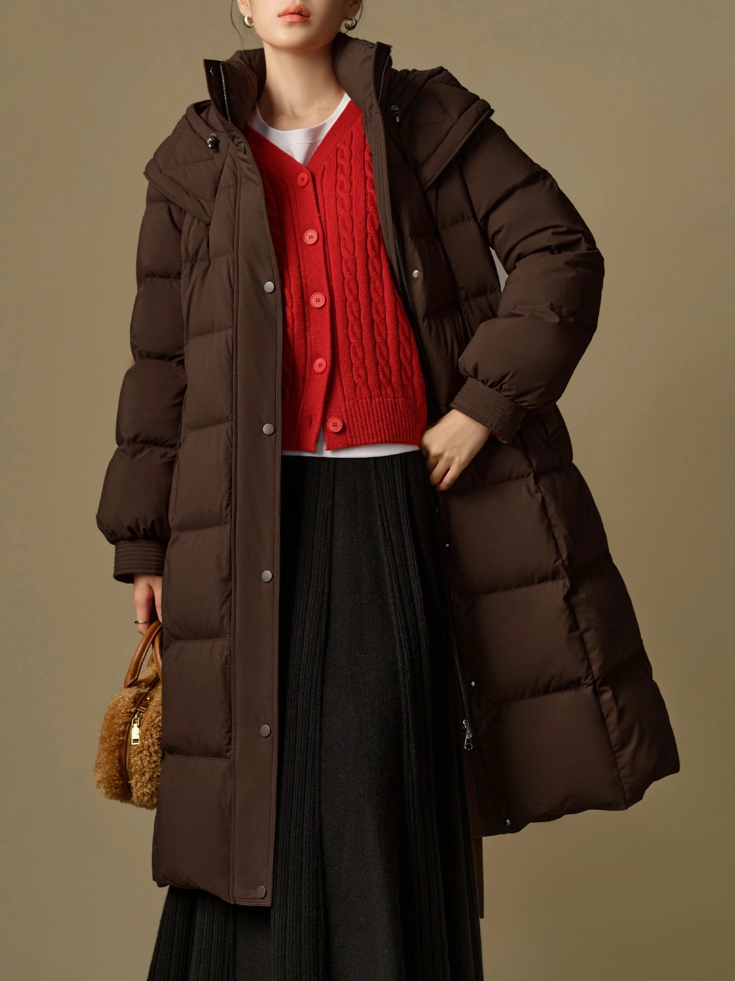 DUSHU 226.1G Filling Amount Two-color Long Duck Down Jacket For Women 2024 Winter New Elegant Style Warm Down Coats 24DS84201