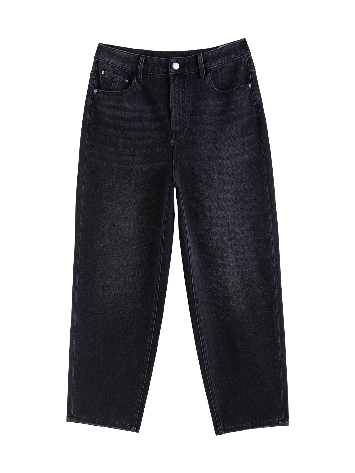 DUSHU【2 Colors】Women Winter Thicken Jeans Cotton Elastic Tapered Cropped Trousers High Waist Denim Black Female Jeans 24DS84165