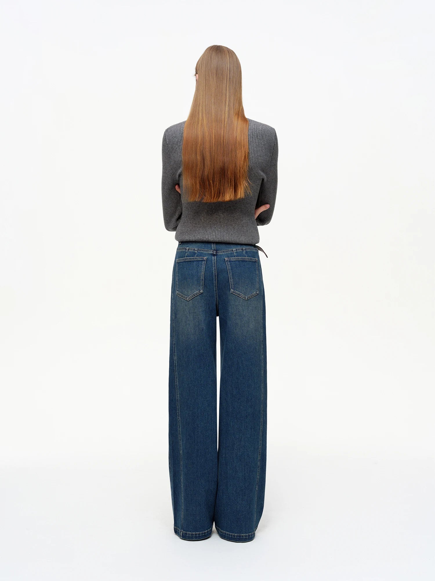 DUSHU 【Crinkle Diamond Denim】Vintage-Style Straight-Leg Jeans 2026 Spring New Arrival Slim-Fit Floor Lenghth Denim Blue Jeans