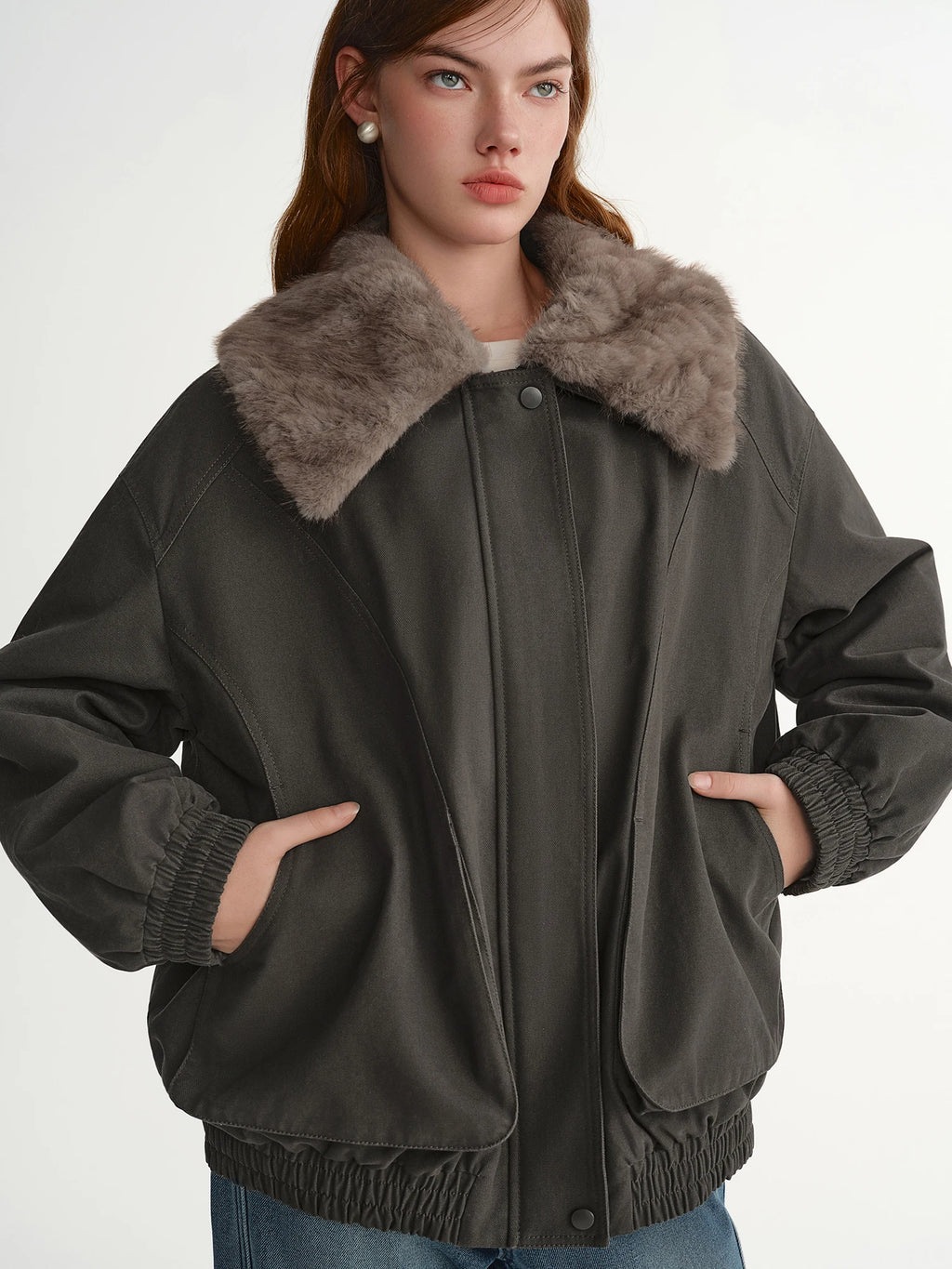 DUSHU 2025 Winter Women's Detachable Faux Fur Collar Utility Down Jacket - Warm Parka Coat with Multiple Pockets for Outdoor