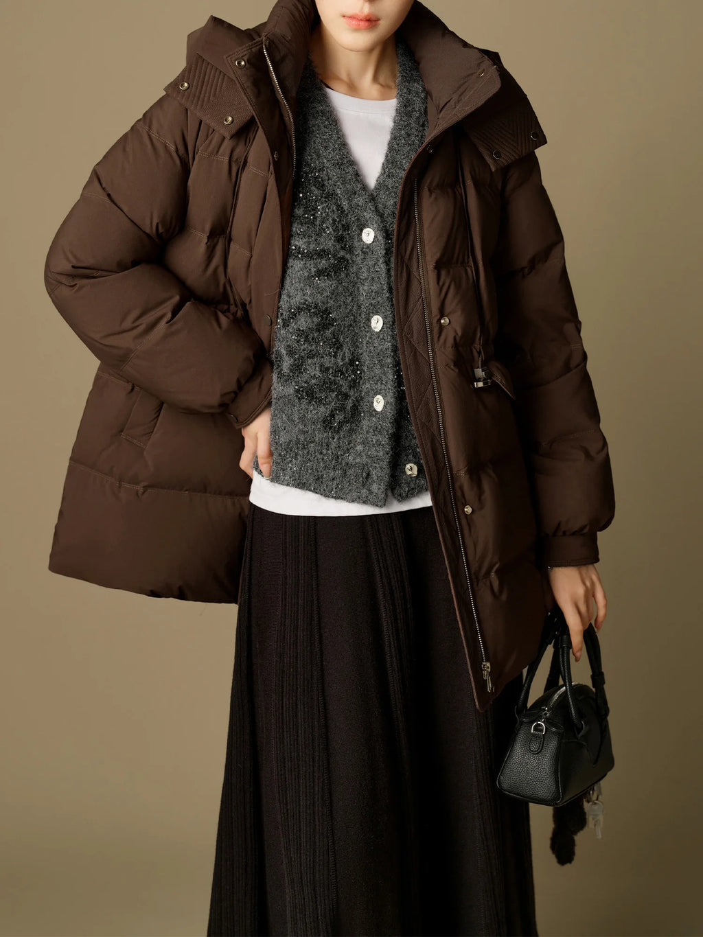 DUSHU 154.4G Filling Amount Short Brown White Duck Down Jacket For Women 2024 Winter New Design Two Colors Warm Coat 24DS84202