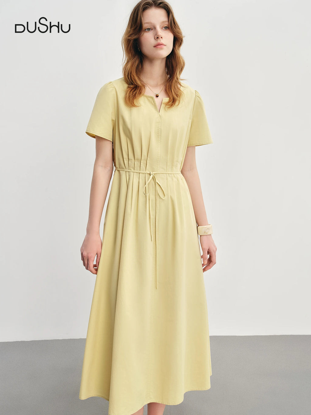 DUSHU Summer 2025 Women's Retro Waist-Defined Dress - Floral Print Relaxed Fit Maxi for Resort to Office