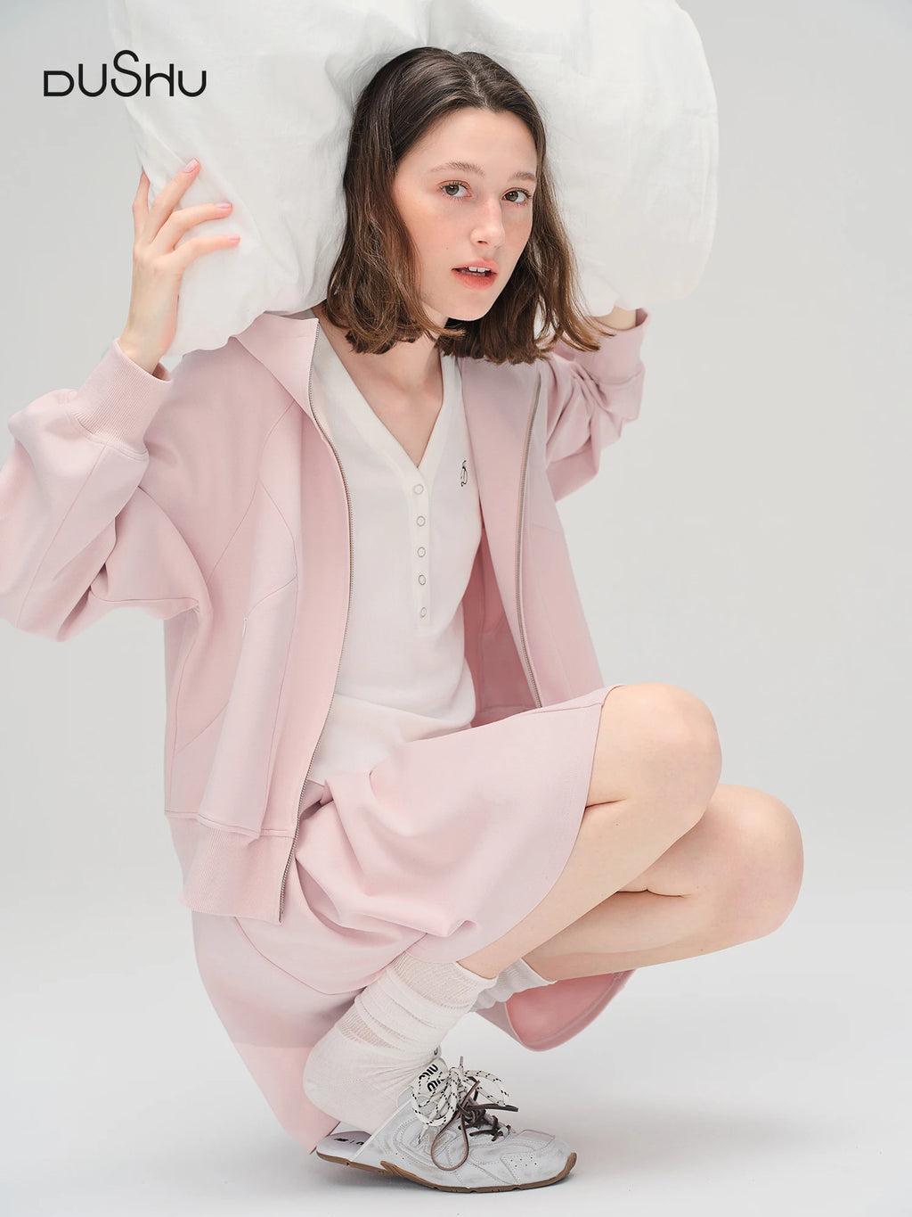 DUSHU Plus-size Women's Strawberry Milk Fall 2025 Simple Hoodie and Skirt Set Hoodies Skirts Pants Sets