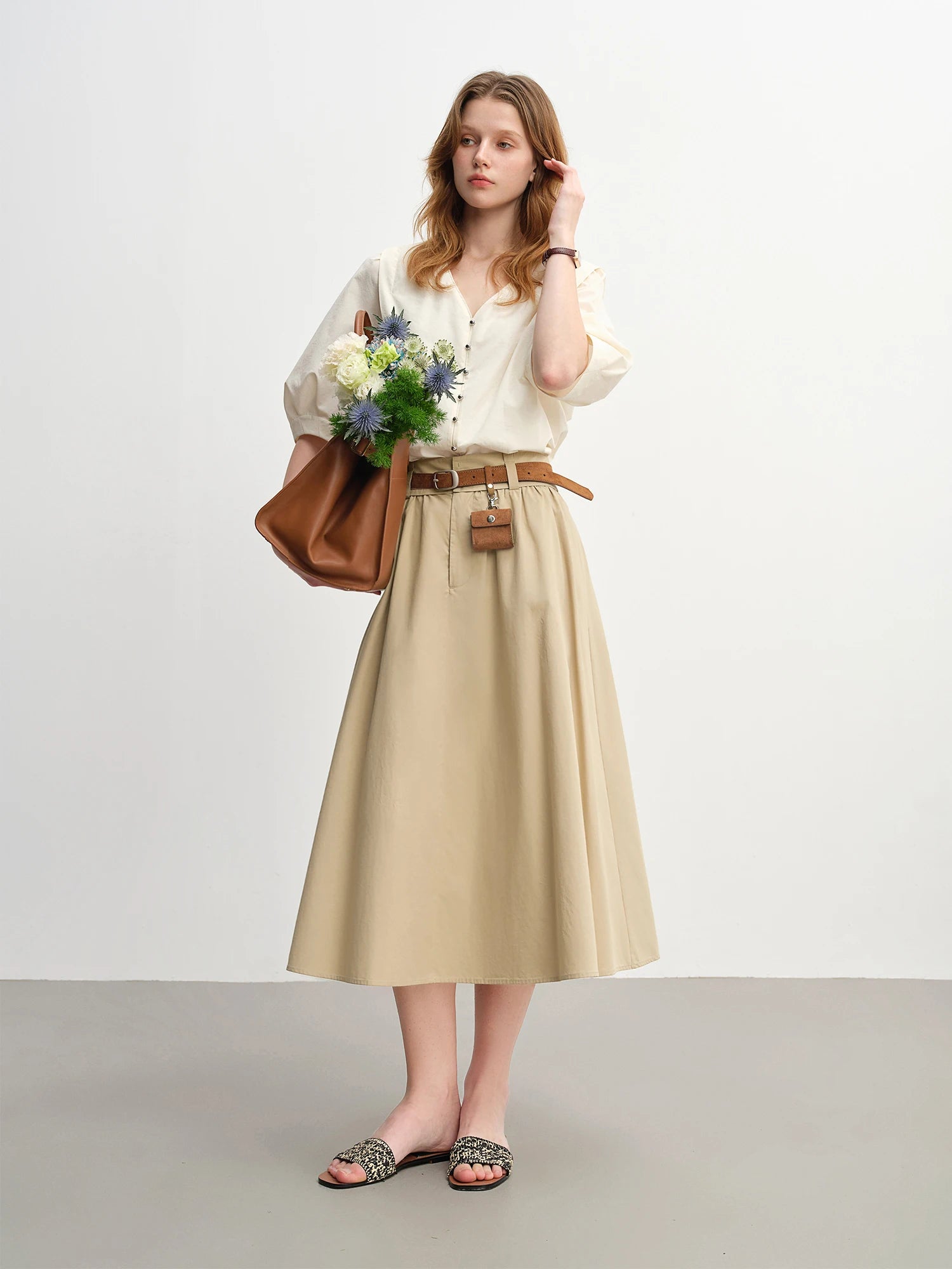 DUSHU V-neck Blouse Half Sleeve Solid Simple Ins Korean Style 2025 Autumn New Fashion Commuting All-match Slim Tops 25DS83178