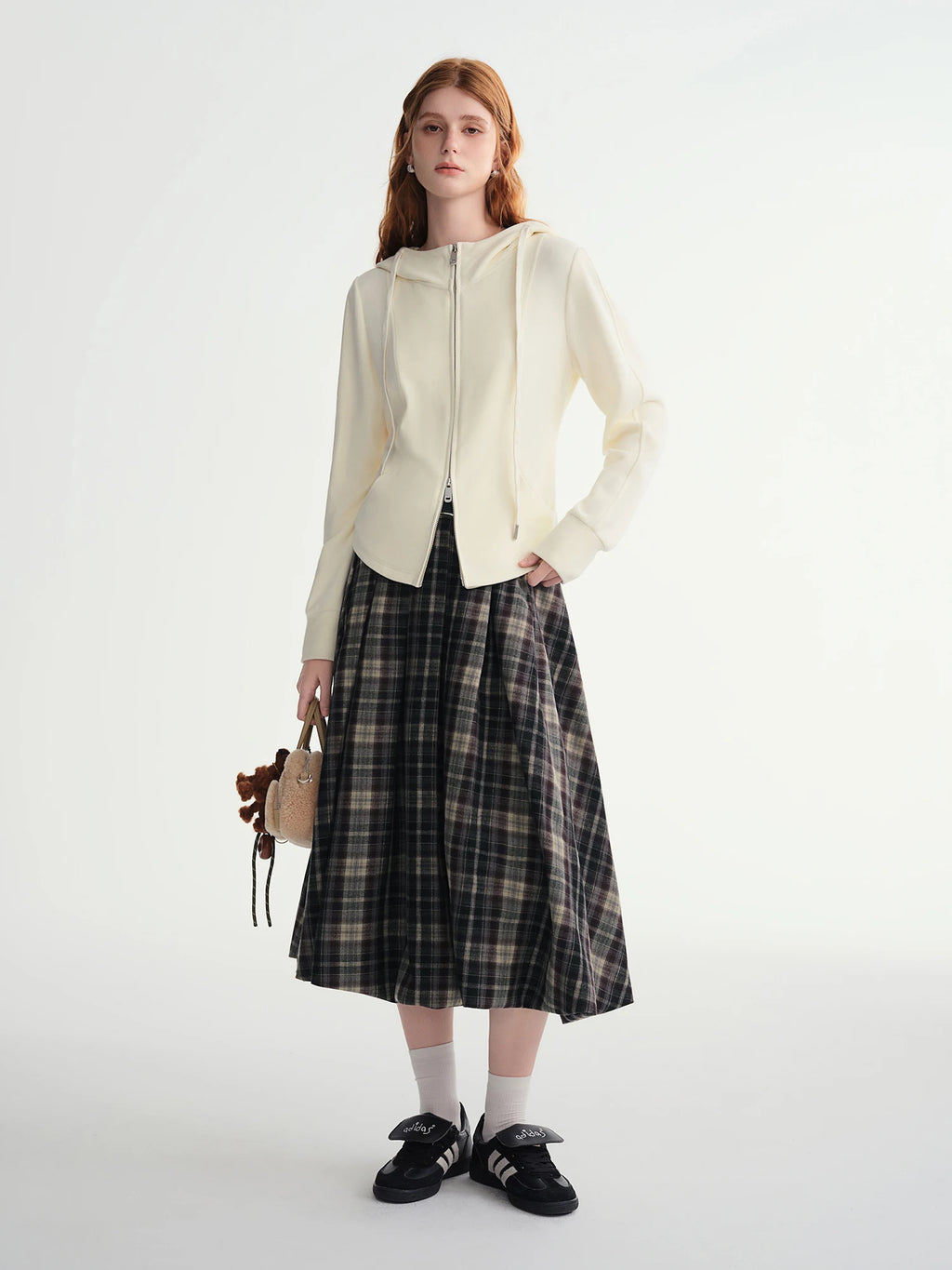 DUSHU Brown Retro Plaid Skirt Women 2025 New Bud A-line Skirt Pleated Mid-calf Length Winter British Style Trendy Streetwear BF