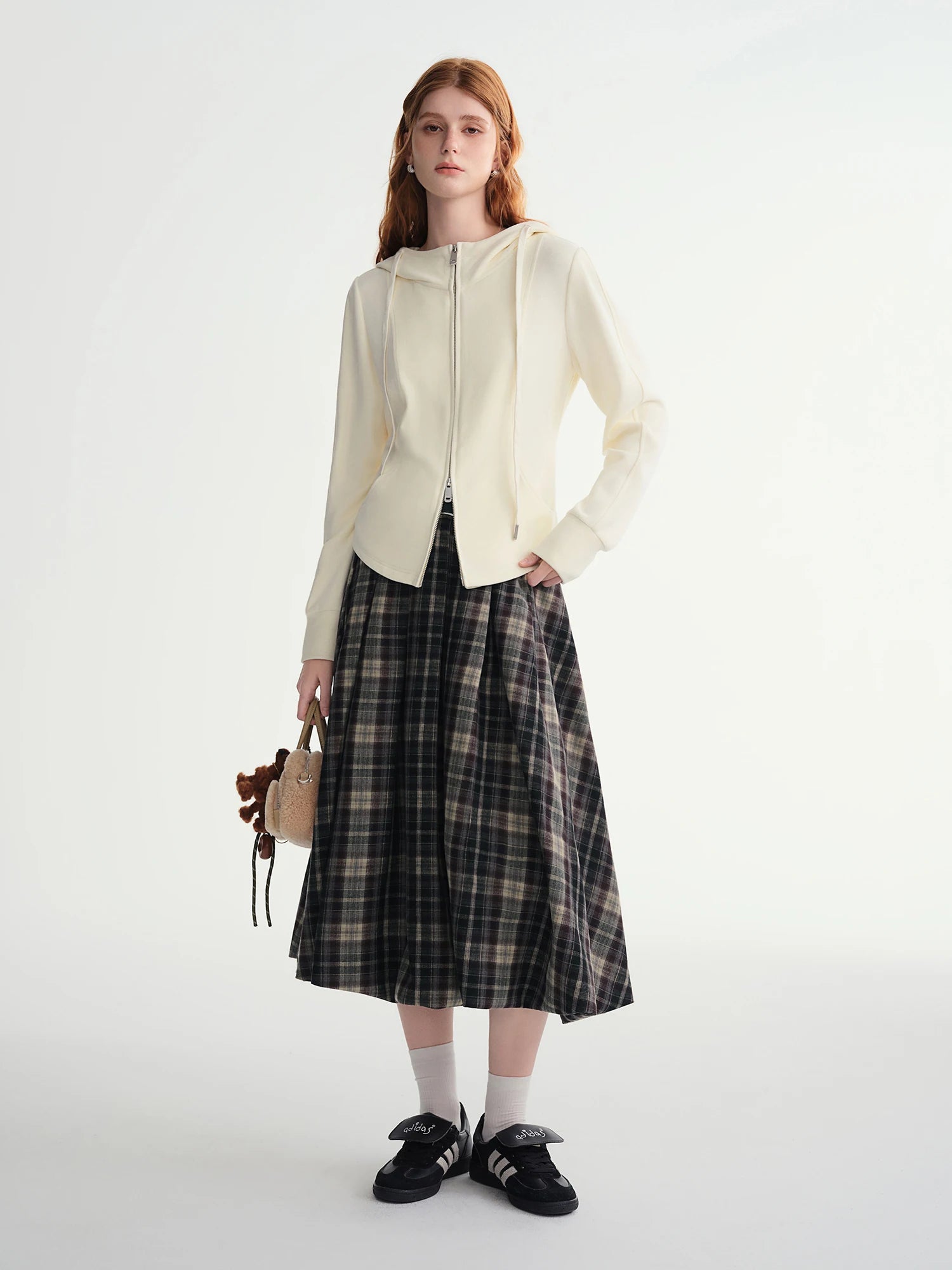 DUSHU Brown Retro Plaid Skirt Women 2025 New Bud A-line Skirt Pleated Mid-calf Length Winter British Style Trendy Streetwear BF