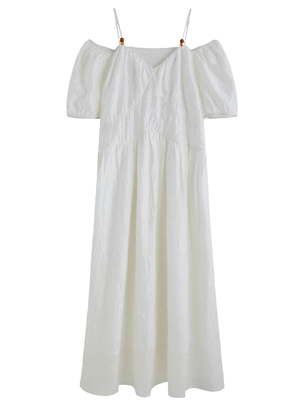 DUSHU 2025 Summer Plus-Size French-Inspired Textured Dress - Elegant Puff Sleeves & Breathable Acetate Blend 25DS82300