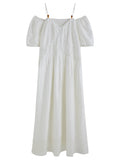 DUSHU 2025 Summer Plus-Size French-Inspired Textured Dress - Elegant Puff Sleeves & Breathable Acetate Blend 25DS82300